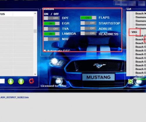 Latest exclusive ECU software with functions to disable DTC/EGR/DPF/TVA/LAMBDA/MAF/FLAPS/START/STOP/ADBLUE/BEADINESS.